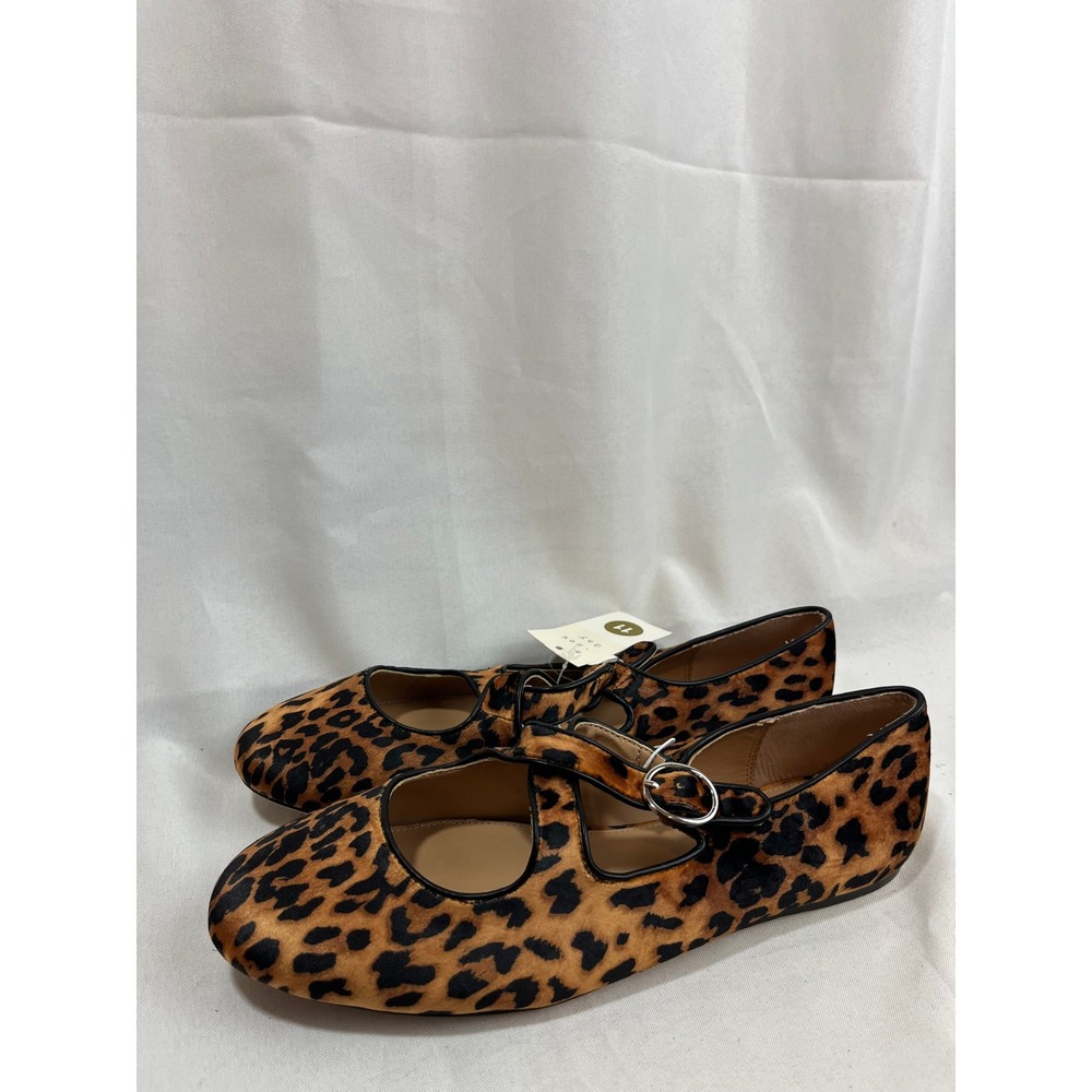 A New Day Womens Leopard Print Mary Jane Flats Buckle Strap Shoes Brown Size 11